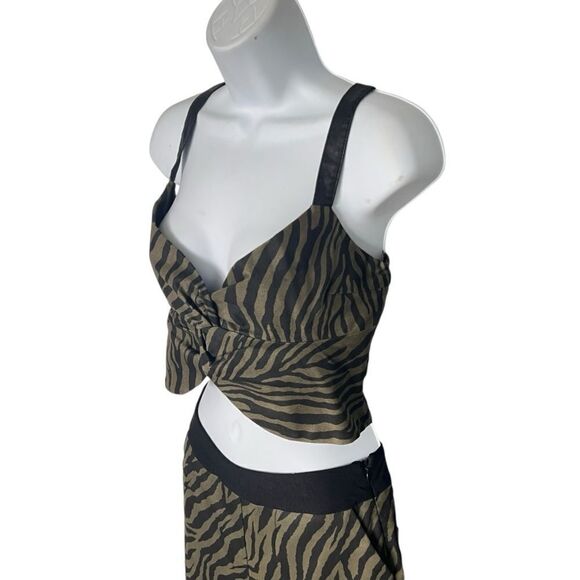 BALBOA Two Pieces Green Military Print, Top Crop Sleeveless Pant High Waisted L - Picture 4 of 9